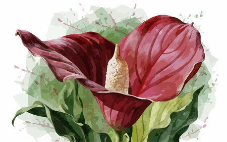 Illustration of anthurium flower on a watercolor background.のイラスト素材