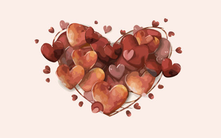Heart of small red hearts on a white background. Vector illustration.
