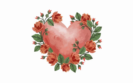 Watercolor heart with roses. Vector illustration isolated on white background.のイラスト素材