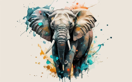 Elephant art illustration grunge painting style. Vector illustration. Wild animal.のイラスト素材