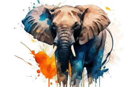 African elephant with splashes of paint. Watercolor vector illustration.のイラスト素材