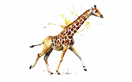 Giraffe with splash of juice. Watercolor illustration isolated on white backgroundのイラスト素材