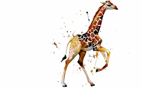 Giraffe with splashes of watercolor paint on a white backgroundのイラスト素材