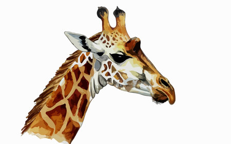 Giraffe head isolated on white background. Watercolor hand drawn illustrationのイラスト素材