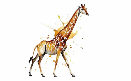Giraffe in watercolor splashes isolated on white background.のイラスト素材
