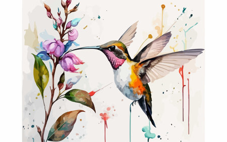 Hummingbird with flowers. Watercolor hand drawn illustration for your designのイラスト素材