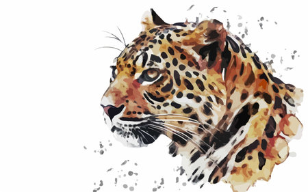 Watercolor portrait of leopard on white background, vector illustration.のイラスト素材