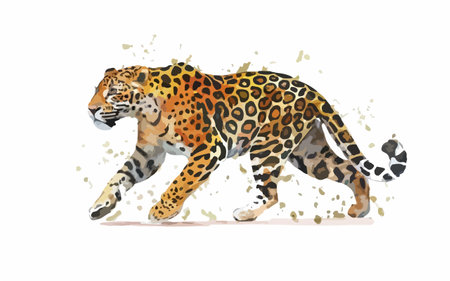 watercolor illustration of a leopard walking on a white background.のイラスト素材
