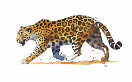 Jaguar. Hand drawn watercolor illustration isolated on white backgroundのイラスト素材