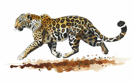Jaguar running. Watercolor hand drawn illustration isolated on white backgroundのイラスト素材