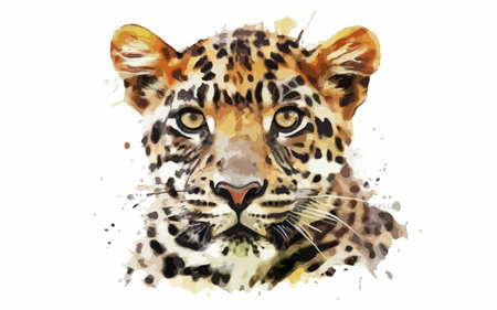 Watercolor portrait of leopard on white background. Hand drawn illustrationのイラスト素材