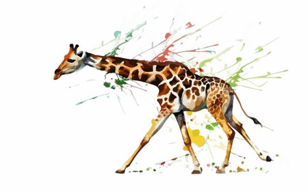 Giraffe in watercolor splashes. Hand drawn vector illustrationのイラスト素材