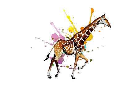 Giraffe with splashes of watercolor paint on a white backgroundのイラスト素材