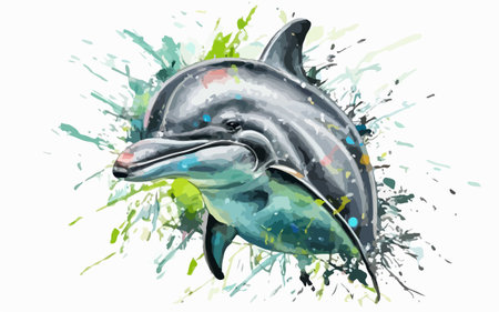 Dolphin in watercolor splashes. Vector illustration of a dolphin.のイラスト素材