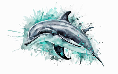 Dolphin watercolor illustration on white background. Hand drawn vector illustration.のイラスト素材
