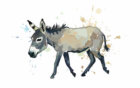 Donkey vector illustration. Hand drawn watercolor style. Vector illustration.のイラスト素材