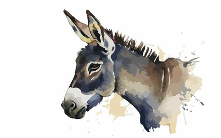Illustration of a donkey in watercolor style on white background.のイラスト素材