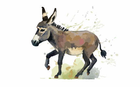 Watercolor illustration of a donkey isolated on white background. Hand-drawn illustration.のイラスト素材