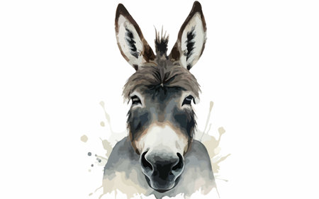 Watercolor portrait of a donkey on a white background. Vector illustrationのイラスト素材