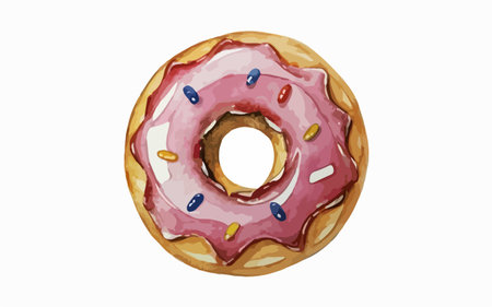 Illustration of a donut with pink glaze on a white backgroundのイラスト素材