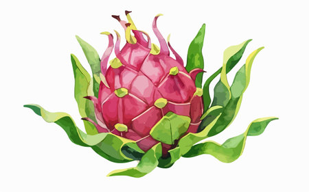 Dragon fruit on a white background. Vector illustration in cartoon style.のイラスト素材