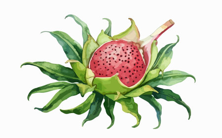 Dragon fruit on a white background. Vector illustration in watercolor style.のイラスト素材