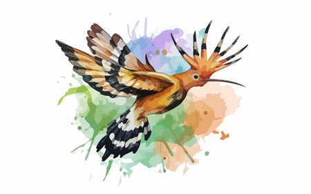 Watercolor bird on watercolor splashes background, vector illustration.のイラスト素材