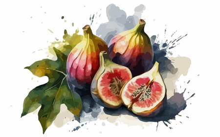Illustration of figs with watercolor splash on white background.のイラスト素材