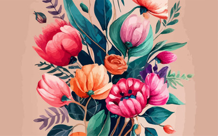 Seamless floral pattern with watercolor flowers. Vector illustration.のイラスト素材