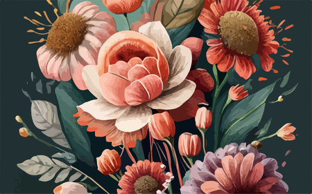 Floral seamless pattern with chrysanthemums and dahliasのイラスト素材