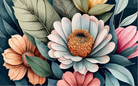 Seamless floral pattern with watercolor flowers. Vector illustration.のイラスト素材