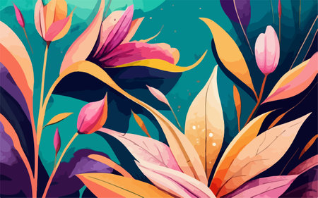 Seamless floral pattern with abstract flowers and leaves. Vector illustrationのイラスト素材