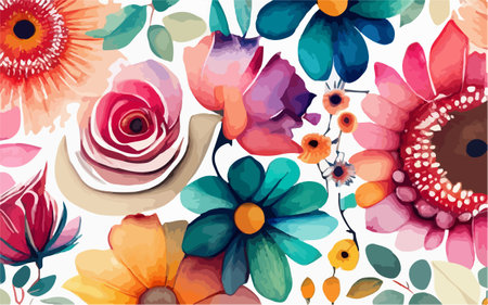 Seamless floral pattern with colorful flowers. Vector illustration. Hand drawn.のイラスト素材