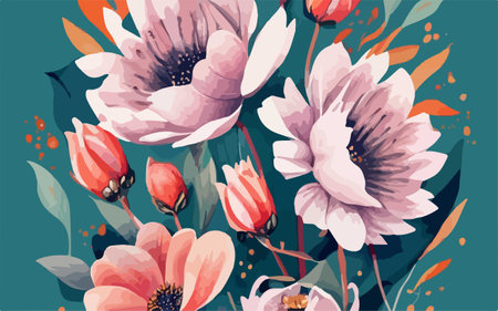 Seamless floral pattern with watercolor flowers. Vector illustration.のイラスト素材