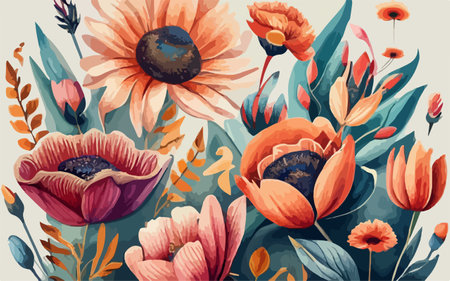 Floral seamless pattern with poppies and anemones. Vector illustrationのイラスト素材