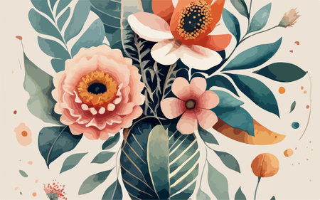 Floral background with flowers and leaves. Vector illustration for your designのイラスト素材