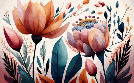 Floral background with hand drawn watercolor flowers. Vector illustration.のイラスト素材