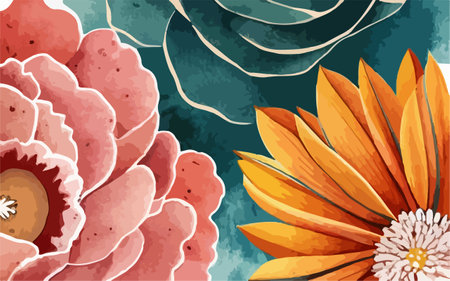 Floral background with flowers and leaves. Hand drawn vector illustration.のイラスト素材