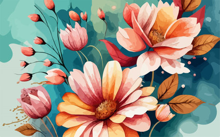Beautiful vector floral background with watercolor flowers. Vector illustration.のイラスト素材