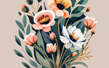 Vintage floral bouquet with poppies. Vector illustration.のイラスト素材