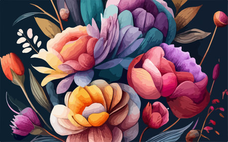 Seamless floral pattern with peony flowers. Vector illustration.のイラスト素材