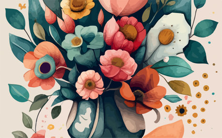Floral background with colorful flowers in watercolor style. Vector illustration.のイラスト素材
