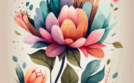 Beautiful floral background with watercolor flowers and leaves. Vector illustration.のイラスト素材
