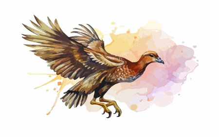 Watercolor vector illustration of a bird on a watercolor background.のイラスト素材