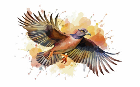 Pigeon in flight. Watercolor illustration isolated on white backgroundのイラスト素材