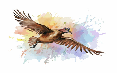 Illustration of a flying eagle on a watercolor background. Vector illustrationのイラスト素材