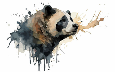 Panda in watercolor splashes. Hand drawn vector illustration.のイラスト素材