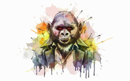 Gorilla with splashes of watercolor paint. Vector illustration.のイラスト素材
