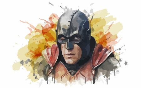 Watercolor illustration of a man in a mask and a cape.のイラスト素材