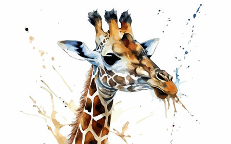 Giraffe watercolor painting on white background, hand drawn illustrationのイラスト素材